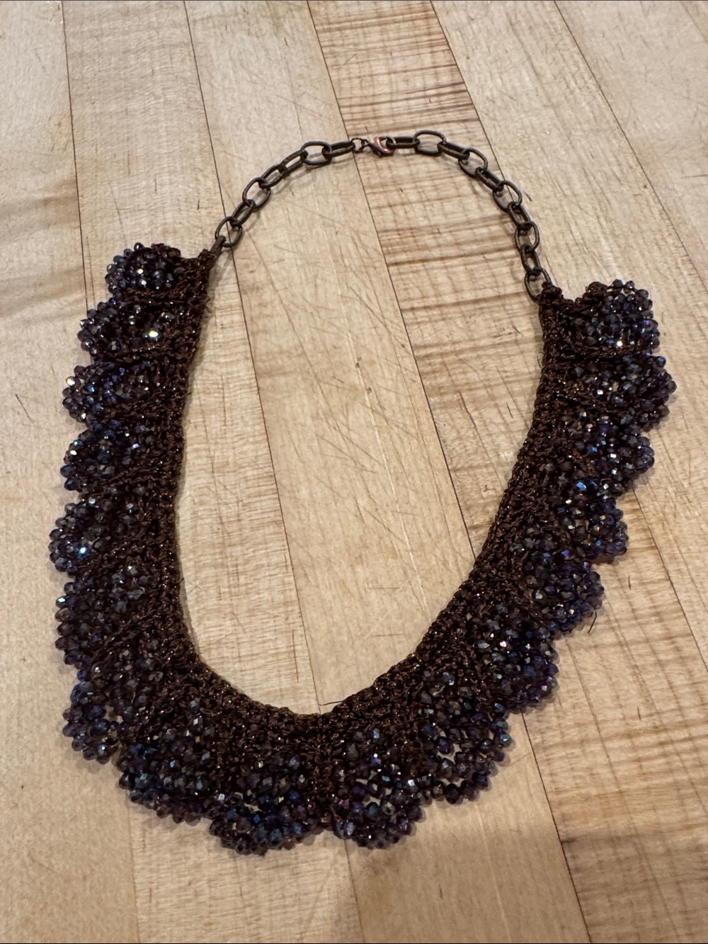 Handcrafted Dark Brown Beaded Collar Necklace